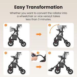 मैट पेशेवर समायोज्य स्टील रोलेटर वॉकर आरामदायक सीट पोर्टेबल रोगी खरीदारी चिकित्सा आउटडोर तह उपकरण - Product Image 6