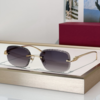 Lunettes de soleil de luxe sans monture en métal doré, avec protection UV400 bleue taillée en diamant, pour l'extérieur, la plage et les voyages