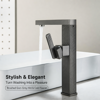 Robinet de lavabo moderne haut en alliage de zinc gris anthracite, rotation à 360°, texture grillagée, cartouche céramique plaquée, mitigeur de lavabo à poser sur comptoir
