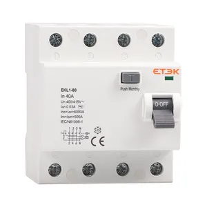 ETEK low voltage breakers EKL1-80 4P 3P+N residual current circuit breaker 415V 30mA 10KA mcb rccb