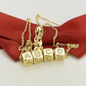 Customized Copper Gold-plated 26 Alphabet Inlaid Zircon Block Diy Name Necklaces Kolye Pendants