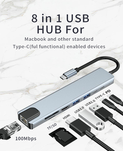 Station d'accueil USB Type C 8-en-1 <span class=keywords><strong>Adaptateur</strong></span> 3.0 pour lecteur de carte <span class=keywords><strong>HDMI</strong></span> SD/TF pour Macbook <span class=keywords><strong>Air</strong></span> <span class=keywords><strong>iPad</strong></span> Périphériques d'ordinateur portable USB - Product Image 6