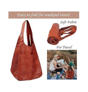 Sac fourre-tout en cuir surdimensionné, grande capacité, sac à main de travail en cuir PU, sac seau et sac à main, grand sac souple pour le voyage et le shopping - Product Image 4