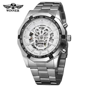 Top Brand Winner SLZg71-S Skeleton Mechanical Automatic Men Watch Luminous Hands Silver Alloy Band Wrist Watches