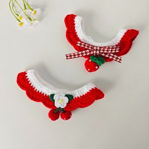 Cherry and strawberry red pet scarf, cat New Year collar, <b>dog</b> handmade knitted bib, cute accessory - Product Image 3