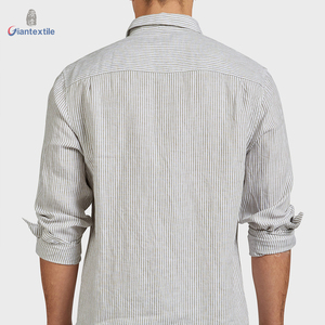 Giantextile primavera abbigliamento migliore vendita <span class=keywords><strong>camicia</strong></span> da uomo <span class=keywords><strong>lino</strong></span> 100% <span class=keywords><strong>verde</strong></span> e bianco a righe a maniche lunghe <span class=keywords><strong>camicia</strong></span> classica per gli uomini - Product Image 3