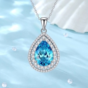 Collier <span class=keywords><strong>pendentif</strong></span> en argent sterling S925, bijoux fins, tendance vintage, <span class=keywords><strong>goutte</strong></span> <span class=keywords><strong>d</strong></span>'<span class=keywords><strong>eau</strong></span>, zircon <span class=keywords><strong>saphir</strong></span> 8A pour femmes - Product Image 4