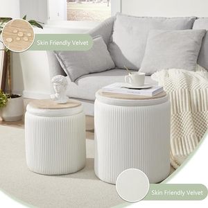 Ensemble de rangement pouf blanc moderne 2 petits tabourets en velours pour chambre à coucher salon <span class=keywords><strong>table</strong></span> <span class=keywords><strong>basse</strong></span> <span class=keywords><strong>tabouret</strong></span> de courtoisie en plastique et en bois - Product Image 6