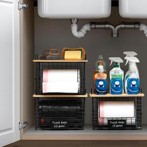 Lot de 2 supports empilables pour sacs poubelles avec dessus en bambou et étiquettes, distributeur de sacs poubelles standard pour sacs poubelles petits ou grands - Product Image 3