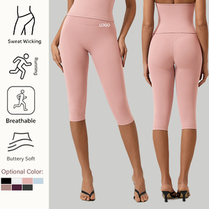 Leggings Yoga Donna a Vita Alta, Lunghezza Polpaccio, Traspiranti, Anti-Sudore, Effetto Contenitivo, Sollevamento Glutei, Colore Pesca, Personalizzabili OEM/ODM con Logo - Product Image 1