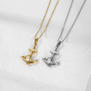 Joyería <span class=keywords><strong>de</strong></span> moda <span class=keywords><strong>de</strong></span> acero inoxidable barbería 3D colgante blanco negro esmalte náutico Marina amarre ancla collar encantos joyería - Product Image 2