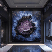Lebendiges Tiefblau und Lila Nebel-Ölgemälde Abstrakte Weltraum-Galaxie Leinwandkunst für Hoteldekoration