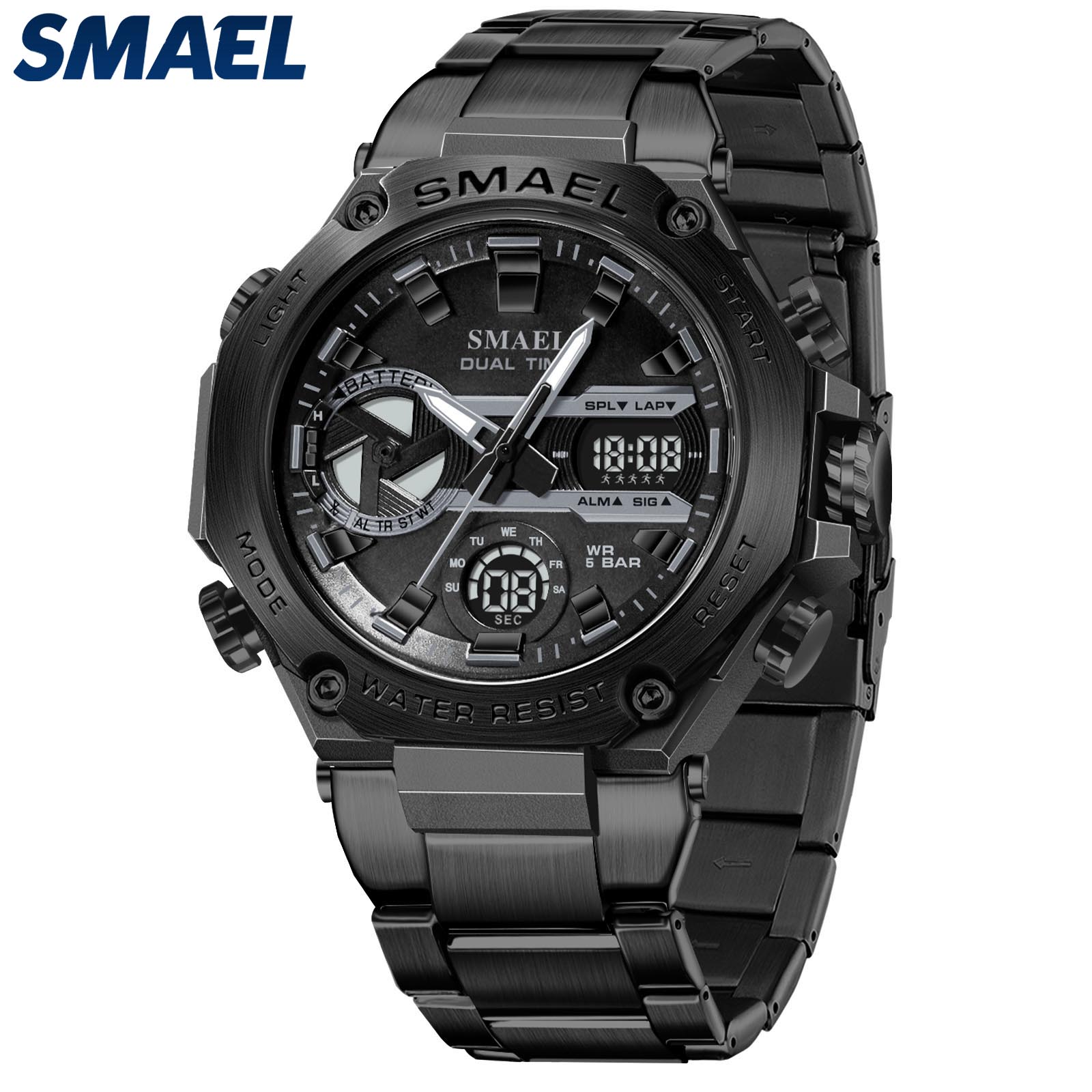 SMAEL 8097 Stainless Steel Watches - Dual Time & Waterproof