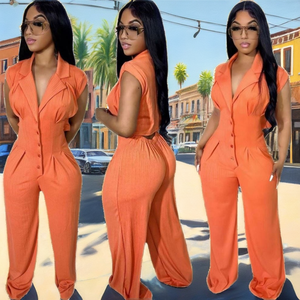 Mono casual transpirable de verano para mujer 2023, de manga corta, ajuste holgado, con encaje calado y pantalón acampanado - Product Image 2