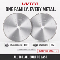 LIVTER 255*2.4*25.4*130T Lame de scie circulaire TCT pour la coupe de l'acier inoxydable et du plastique, disque de scie à métaux 255mm 130T