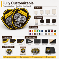 Écusson brodé personnalisé pour tasse à café, motif ligne de cœur, marron jaune, en tissu, pour uniformes de café, sacs, fabricant en gros
