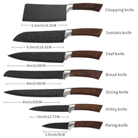 Ensemble de 5 couteaux de cuisine en acier inoxydable, couteau chinois, Santoku, lame en granit noir, manche en plastique, ambidextre, durable