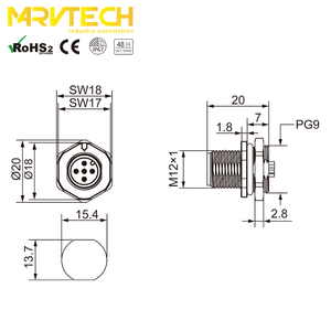 ขั้วต่อ Marvtech M12 D Code แบบตัวผู้ ติดตั้งด้านหลัง มุมฉาก พร้อมฉนวนป้องกันและมุมโค้ง IP67 - Product Image 5