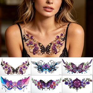 Tatuaje Temporal Sexy de Alas de Mariposa Rosa <span class=keywords><strong>para</strong></span> Debajo del Busto, Arte Corporal <span class=keywords><strong>para</strong></span> el Pecho, Tatuaje Temporal Adhesivo <span class=keywords><strong>para</strong></span> Damas - Product Image 4