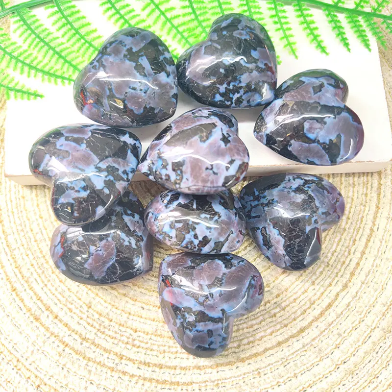 Folk Crafts Natural Crystal Palm Stone 50mm Healing Stone Polished Gabbro Love Heart For Home Decoration