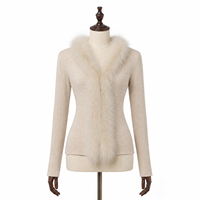 Cardigan court en maille côtelée beige pour femme, style coréen, avec col écharpe, veste pull boutique, haut d'hiver