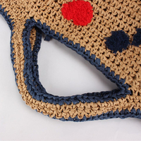 Bolso de Playa Tejido a Mano con Diseño de Cara Sonriente, Bolso de Rafia Bordado con Cara Feliz y Divertida, Diseño Caprichoso