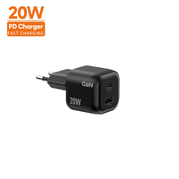 Colokan Dinding USB-C EU 2 Port Tipe C USB-A Bersertifikasi CE 20W GaN Pengisian Cepat QC 3.0 PD 3.0 pengisi daya cepat untuk ponsel OnePlus