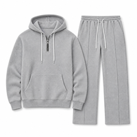 Setelan Training Rajut Waffle Tebal Pria, Hoodie Resleting Seperempat, Celana Panjang Lurus
