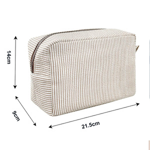 Bolsa de Cosméticos Personalizada de Tela Seersucker, Bolsa de <span class=keywords><strong>Maquillaje</strong></span> Portátil de Poliéster con Rayas para Mujer - Product Image 2