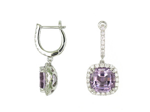 Amethyst Square Gemstone <b>Diamond</b> Halo <b>Dangle</b> <b>Earrings</b> 18K Rose Gold White Gold Luxury Jewelry Women Accessory - Product Image 4