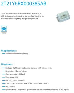 Vente chaude 2T21Y6RX00038SAB Puce LED Edison 0.06w 20mA 2V Éclairage faible puissance rouge 6000k SMD pour voitures - Product Image 2