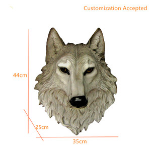 Scultura fissata al muro degli animali realistici della statua d'attaccatura della parete della testa del lupo della resina - Product Image 4