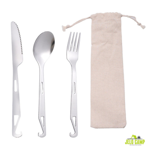 <span class=keywords><strong>Set</strong></span> di posate da campeggio e picnic in acciaio inossidabile 304 per uso alimentare, 3 pezzi, con apribottiglie e cucchiaio - Product Image 1