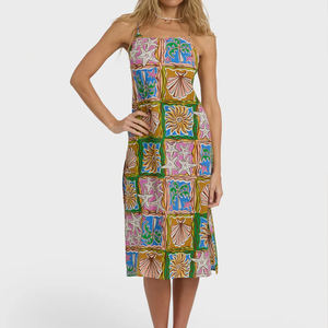 Vestido midi de algodón 100% de lujo, holgado, ligero, con estampado playero y abertura lateral, ideal como pareo de baño. - Product Image 3