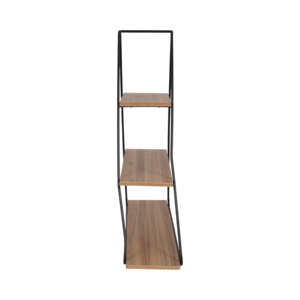 Mensola triangolare da parete con struttura in metallo a tre livelli e espositore in legno per soggiorno o camera da letto - Product Image 3