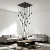 Lustre cascade moderne en aluminium noir avec verre, style nordique vintage, pour plafond haut, salon, éclairage intérieur