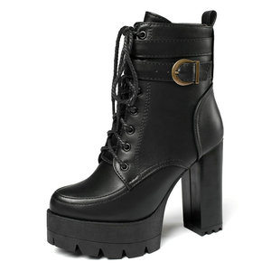 Nueva llegada de Otoño/Invierno, botas cortas Retro británicas para mujer, zapatos de <span class=keywords><strong>plataforma</strong></span> de tacón alto versátiles <span class=keywords><strong>con</strong></span> aumento de altura de tacón grueso - Product Image 6