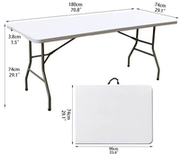 Ensemble de table et chaises pliantes carrées portables d'extérieur - Longueur 6 pieds, design moderne en plastique blanc, hauteur réglable, pour usage hôtelier