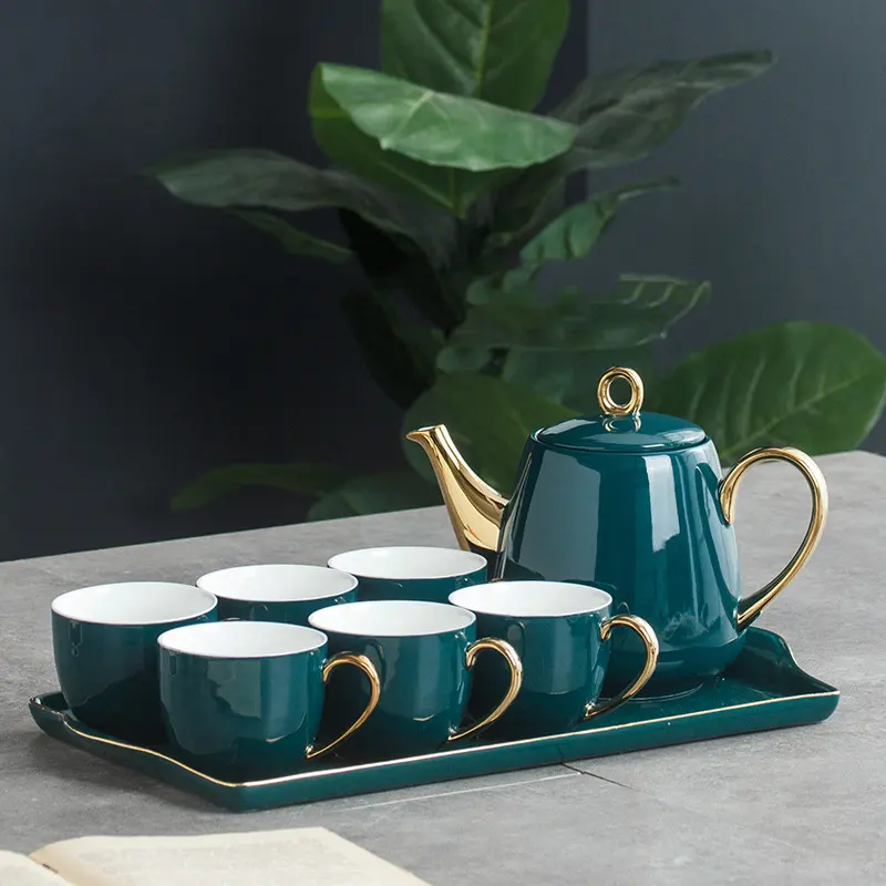 Service de table Style Vintage à bordure dorée, service de thé vert de l'après-midi, européen, haut de gamme