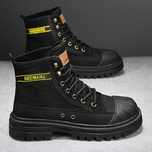 Botas de moto de caña alta para hombre Naeemaiku, de lona y mezclilla, con suela de goma, puntera redonda, con cordones, para todas las estaciones, estilo deportivo. - Product Image 3