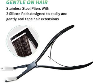 Pince <span class=keywords><strong>à</strong></span> extensions de cheveux adhésives, populaire et tendance, noire, surface plate, design ergonomique pour femmes - Product Image 3