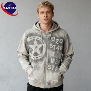 QZFSO Custom Sun Faded <b>Y2K</b> Digital Print Zipper Washed 500 Gsm Baggy Cropped Oversize Graphic Rhinestone Boxy <b>Zip</b> <b>up</b> <b>Hoodie</b> - Product Image 1