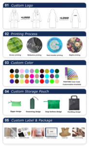 Personnaliser Logo Unisexe 240T Polyester Pongee Loose Long Imperméable Unisexe Noir Coupe-Vent Imperméable Manteau <span class=keywords><strong>de</strong></span> <span class=keywords><strong>Pluie</strong></span> avec Fermeture Éclair - Product Image 4