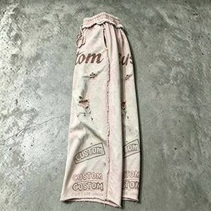 High Quality Vintage Sun Fade Wide Leg <b>Flare</b> <b>Sweatpants</b> Retro Print Distressed Streetwear Style Joggers - Product Image 4