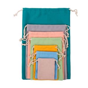 Sac cadeau en coton uni avec cordon de serrage, personnalisable avec logo, couleur unie, petit sac d'emballage en tissu couleur bonbon - Product Image 2