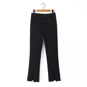 Pantalones Vaqueros Acampanados de Algodón para Mujer Tallas Grandes con Dobladillo Abierto N7502 Color Sólido Estilo Femenino Adulto - Product Image 4