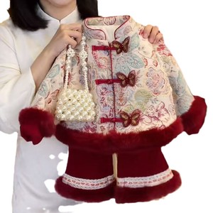 Girls Chinese Style Winter Hanfu Outfit Thickening New Year Clothing With Pearl Bag - Product Image 4