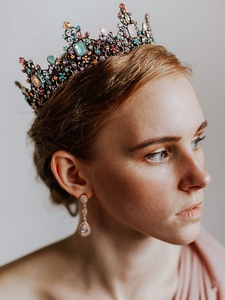 Couronne de reine multicolore pour femmes, bijoux en pierres précieuses, strass multicolores, Baroque, tiare, de mariage - Product Image 5