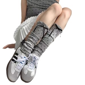 Women's Polka Dot Slouch <b>Socks</b> With Bow Gray Breathable Sweat Absorbing Youth Leg Covers For Spring Summer - Product Image 4