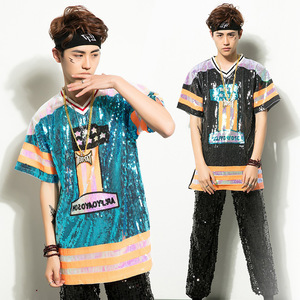 Vêtements <span class=keywords><strong>de</strong></span> spectacle modernes pour adultes T-shirt à paillettes <span class=keywords><strong>de</strong></span> <span class=keywords><strong>danse</strong></span> <span class=keywords><strong>jazz</strong></span> pour hommes et femmes - Product Image 3